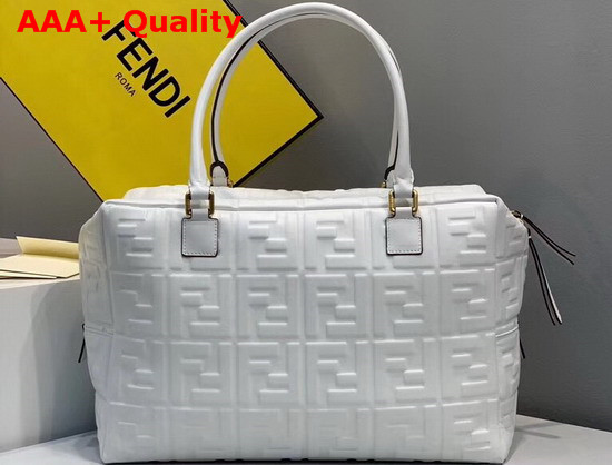 Fendi Big Boston Bag in White Lambskin with an All Over FF Motif Replica