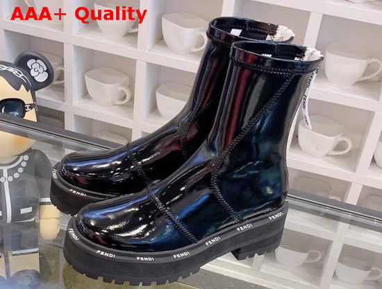 Fendi Biker Boots Glossy Black Neoprene Biker Boots Replica