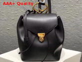 Fendi Black Leather Backpack with Metal Handle Shaped Like The New Fendi Logo Replica