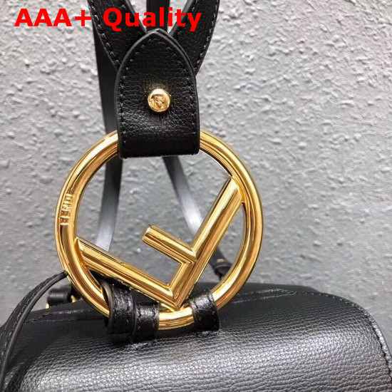 Fendi Black Leather Backpack with Metal Handle Shaped Like The New Fendi Logo Replica