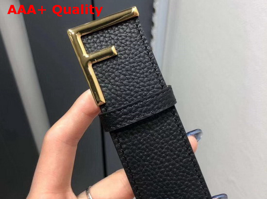 Fendi Black Leather Belt with Gold F Shape Buckle Replica