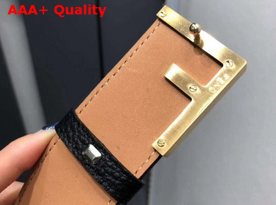 Fendi Black Leather Belt with Gold F Shape Buckle Replica