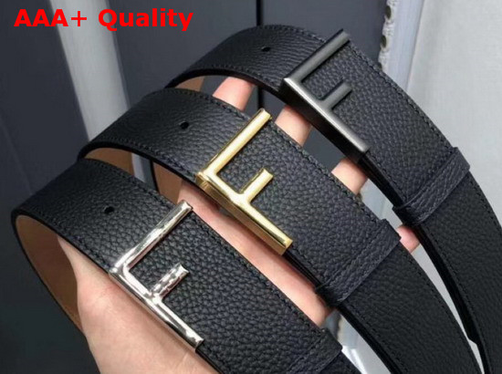 Fendi Black Leather Belt with Minimalist F Shape Buckle Gun Metal Hardware Replica