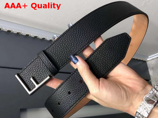 Fendi Black Leather Belt with Minimalist F Shape Buckle Gun Metal Hardware Replica