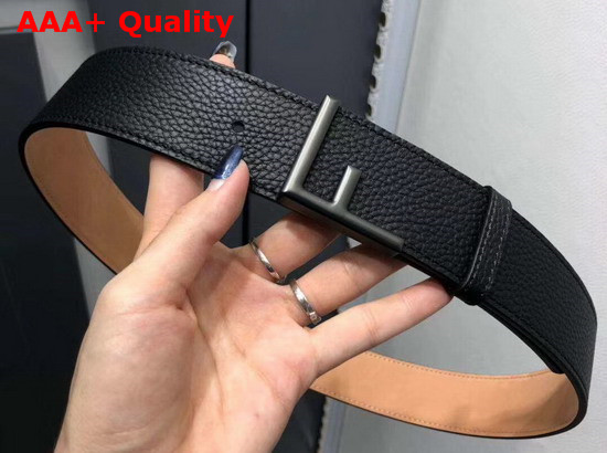 Fendi Black Leather Belt with Minimalist F Shape Buckle Gun Metal Hardware Replica