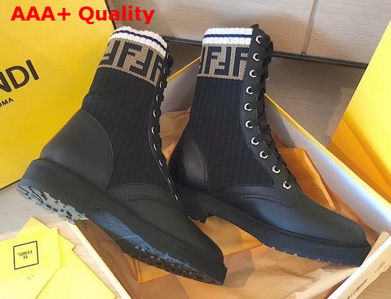 Fendi Black Leather Biker Boots Calf Leather with Stretch Fabric Replica