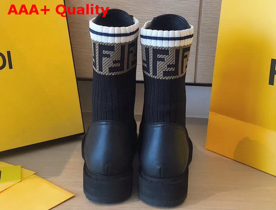 Fendi Black Leather Biker Boots Calf Leather with Stretch Fabric Replica