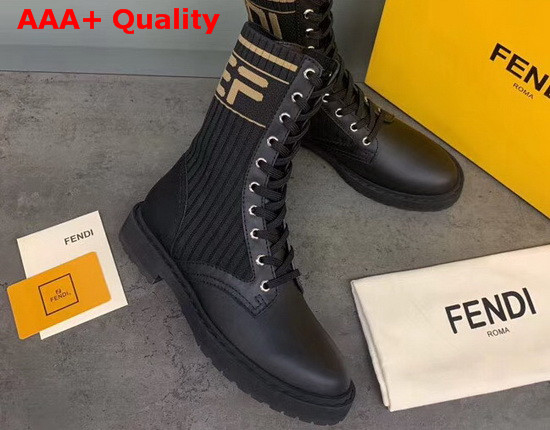 Fendi Black Leather Biker Boots with Black Stretch Fabric Replica