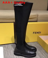 Fendi Black Nappa Cuissard Boots with Round Toe and High Stretch Fabric Leg Replica