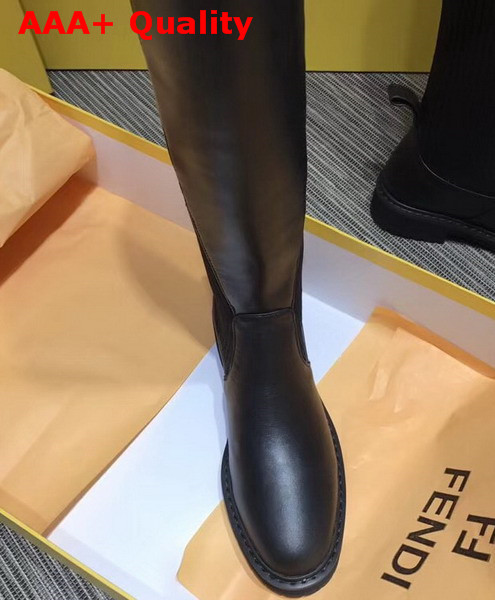 Fendi Black Nappa Cuissard Boots with Round Toe and High Stretch Fabric Leg Replica