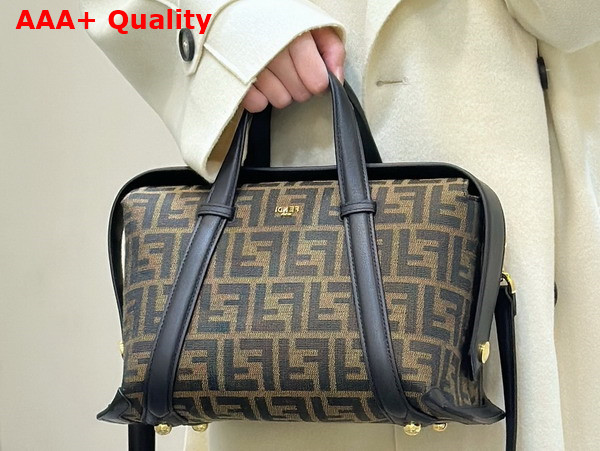 Fendi Boston 365 Brown FF Jacquard Fabric Bag Replica