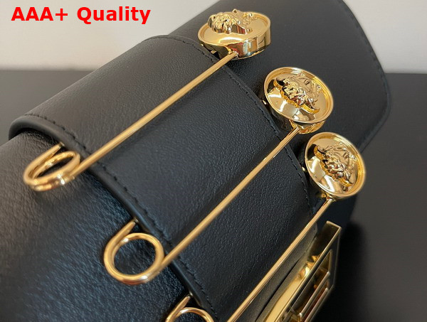Fendi Brooch Mini Baguette Fendace Black Leather Bag Replica