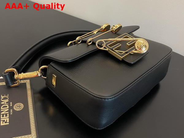 Fendi Brooch Mini Baguette Fendace Black Leather Bag Replica