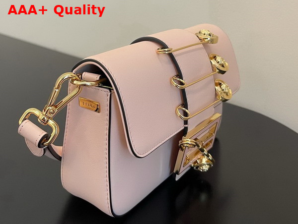 Fendi Brooch Mini Baguette Fendace Pink Leather Bag Replica
