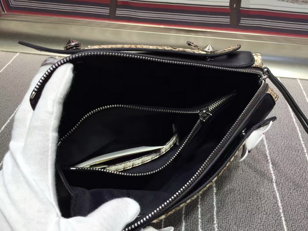 Fendi By The Way Leather And Python Floral Applique Satchel Black for Sale