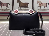 Fendi By The Way Leather And Python Floral Applique Satchel Black for Sale
