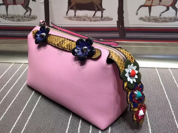 Fendi By The Way Leather And Python Floral Applique Satchel Pink for Sale