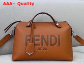 Fendi By The Way Medium Brown Leather Boston Bag with Heat Stamped FENDI ROMA Replica