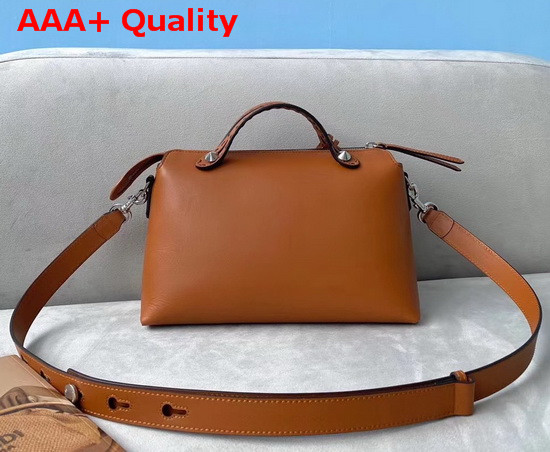 Fendi By The Way Medium Brown Leather Boston Bag with Heat Stamped FENDI ROMA Replica