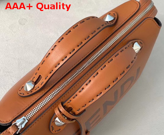 Fendi By The Way Medium Brown Leather Boston Bag with Heat Stamped FENDI ROMA Replica