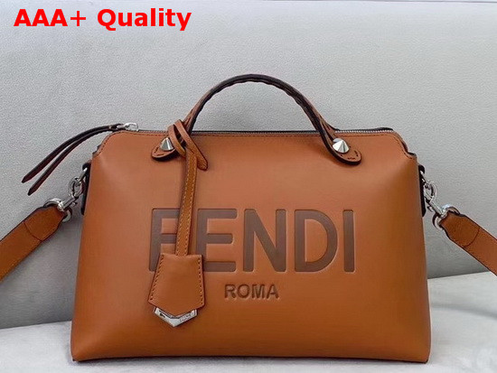 Fendi By The Way Medium Brown Leather Boston Bag with Heat Stamped FENDI ROMA Replica