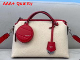 Fendi By The Way Medium White Canvas Boston Bag with Red Leather Trims Replica