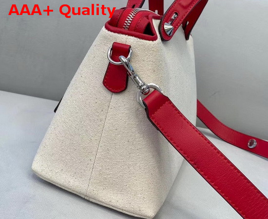 Fendi By The Way Medium White Canvas Boston Bag with Red Leather Trims Replica