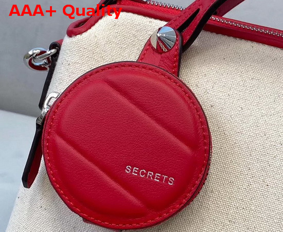 Fendi By The Way Medium White Canvas Boston Bag with Red Leather Trims Replica