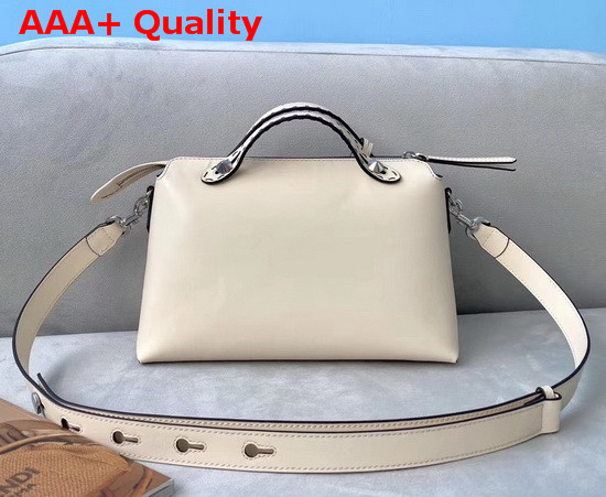 Fendi By The Way Medium White Leather Boston Bag with Heat Stamped FENDI ROMA Replica