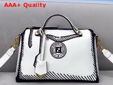 Fendi By The Way Medium White Leather Printed Boston Bag Replica