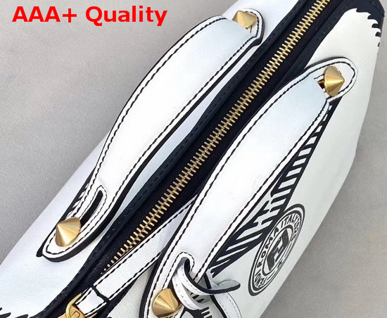 Fendi By The Way Medium White Leather Printed Boston Bag Replica