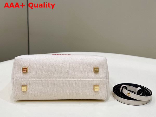 Fendi By The Way Mini Beige Canvas Small Boston Bag with Fendi Roma Embroidery Replica