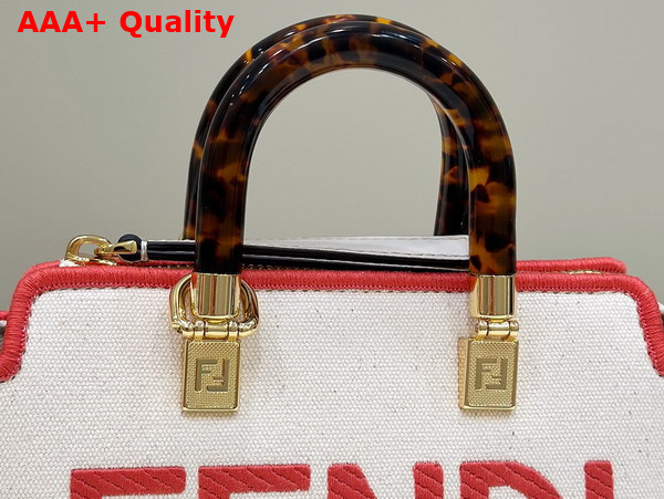 Fendi By The Way Mini Beige Canvas Small Boston Bag with Fendi Roma Embroidery Replica