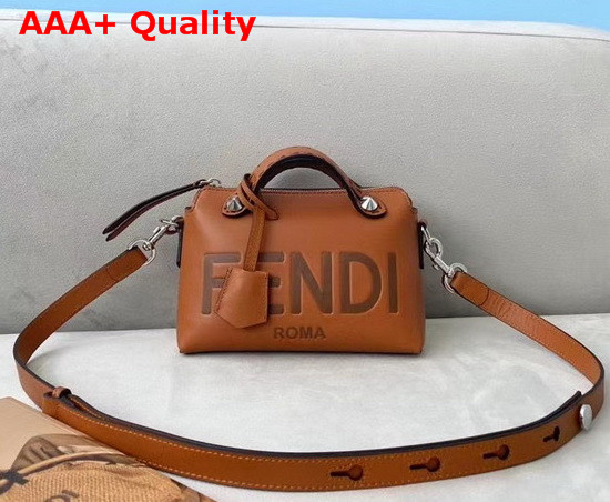 Fendi By The Way Mini Brown Leather Boston Bag with Heat Stamped FENDI ROMA Replica