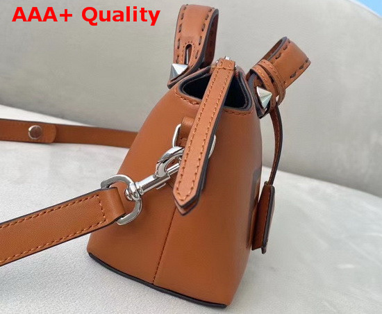 Fendi By The Way Mini Brown Leather Boston Bag with Heat Stamped FENDI ROMA Replica
