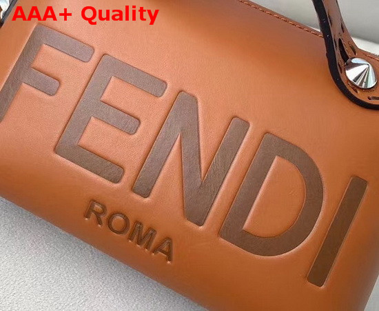 Fendi By The Way Mini Brown Leather Boston Bag with Heat Stamped FENDI ROMA Replica
