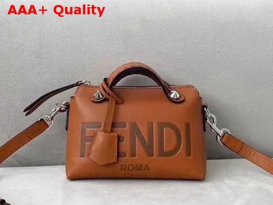 Fendi By The Way Mini Brown Leather Boston Bag with Heat Stamped FENDI ROMA Replica