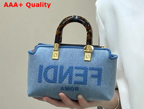 Fendi By The Way Mini Light Blue Denim Small Boston Bag Replica