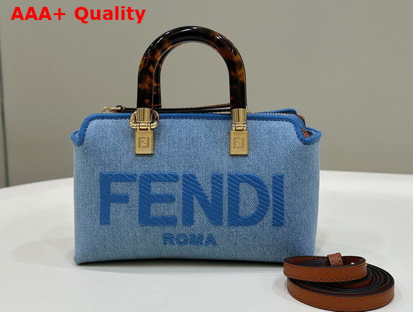 Fendi By The Way Mini Light Blue Denim Small Boston Bag Replica