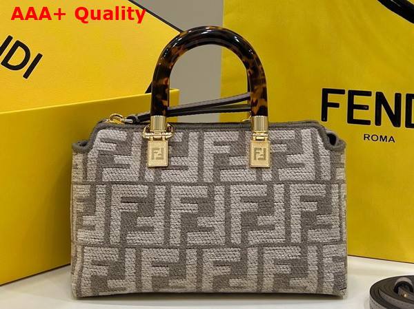 Fendi By The Way Mini Small Boston Bag in Dove Gray Tapestry Fabric Replica