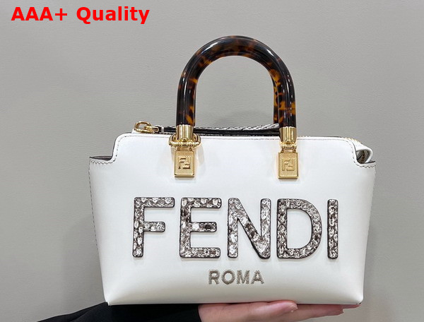 Fendi By The Way Mini Small White Leather and Elaphe Boston Bag Replica