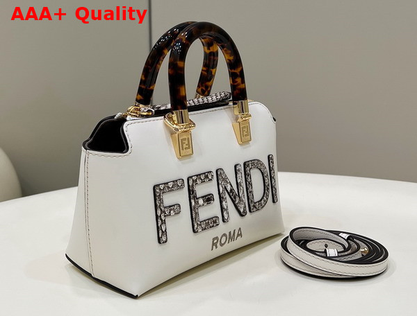 Fendi By The Way Mini Small White Leather and Elaphe Boston Bag Replica