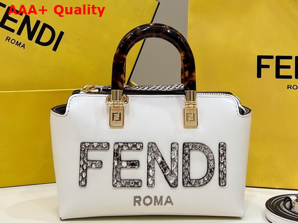 Fendi By The Way Mini Small White Leather and Elaphe Boston Bag Replica