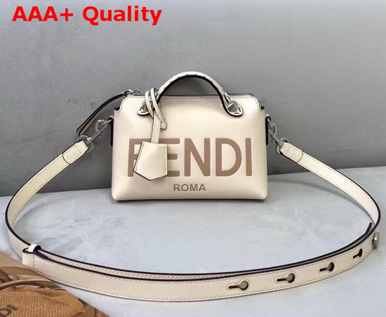 Fendi By The Way Mini White Leather Boston Bag with Heat Stamped FENDI ROMA Replica