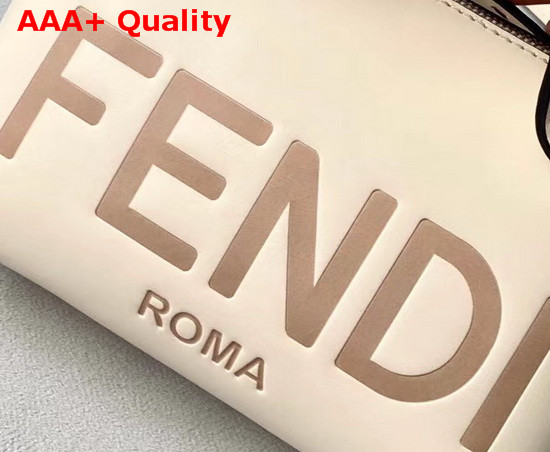 Fendi By The Way Mini White Leather Boston Bag with Heat Stamped FENDI ROMA Replica