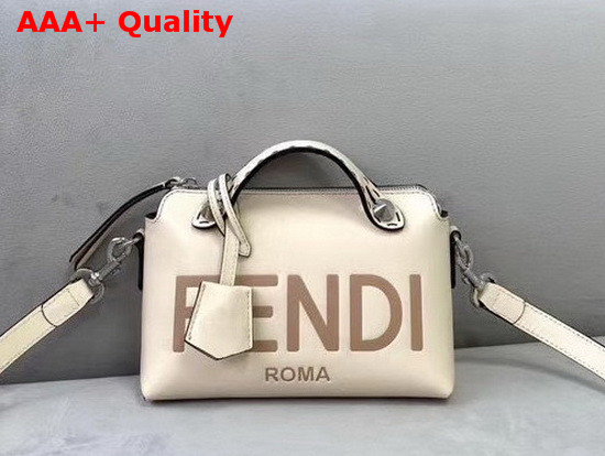 Fendi By The Way Mini White Leather Boston Bag with Heat Stamped FENDI ROMA Replica