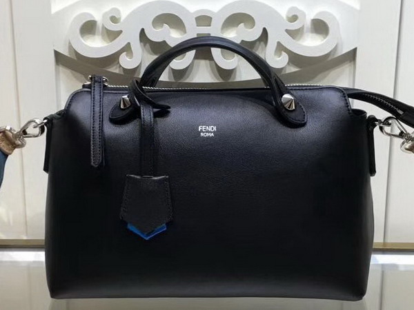 Fendi By The Way Small Leather Boston Bag in Black Calfskin For Sale