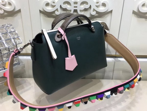 Fendi By The Way Small Leather Boston Bag in Sea Blue Calfskin For Sale