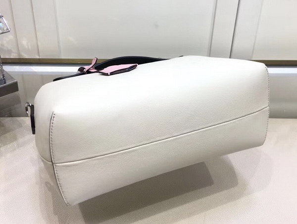 Fendi By The Way Small Leather Boston Bag in White Calfskin For Sale