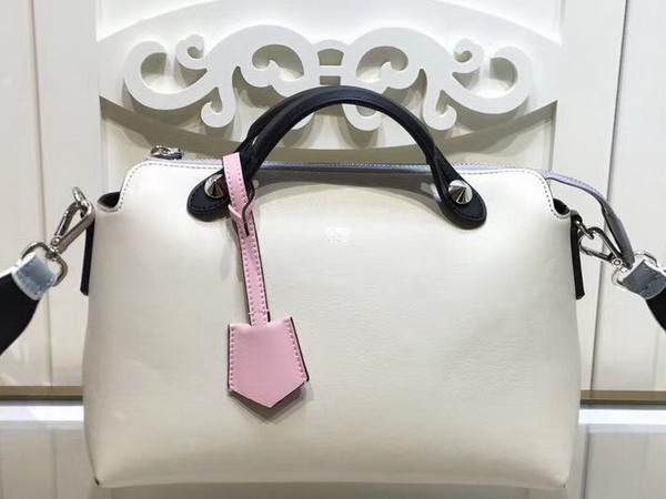 Fendi By The Way Small Leather Boston Bag in White Calfskin For Sale